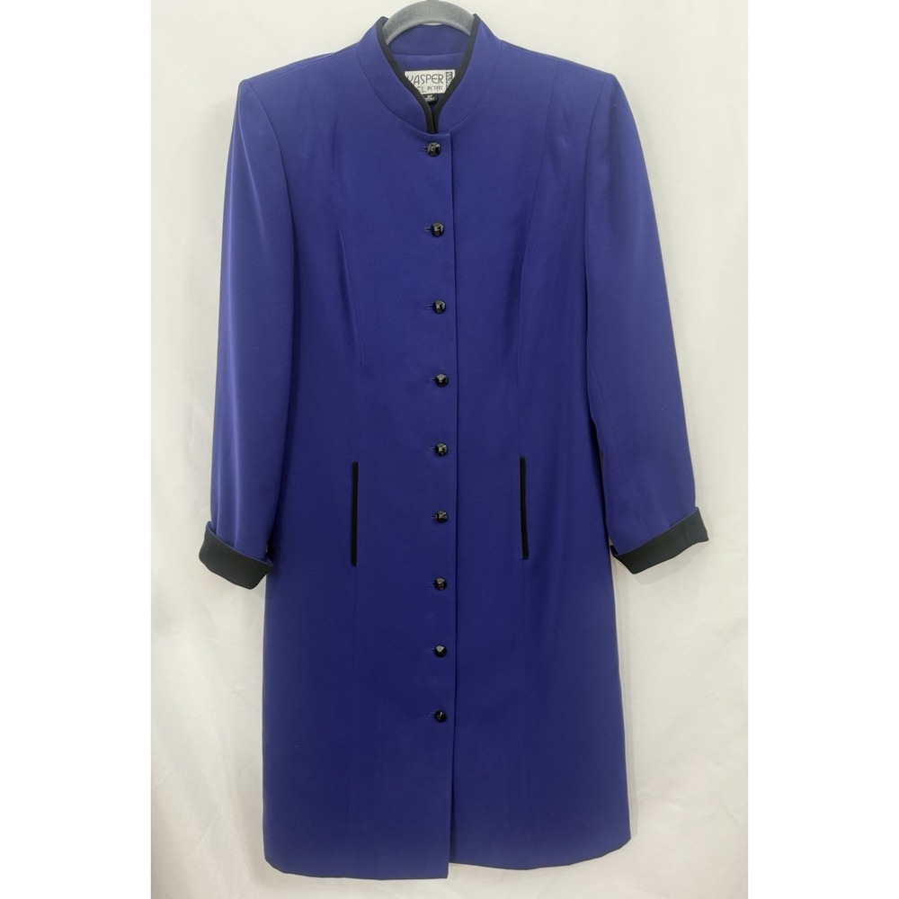 VTG Kasper ASL Petite Purple Coat Dress‎ Lined Button Front Womens Size 8P